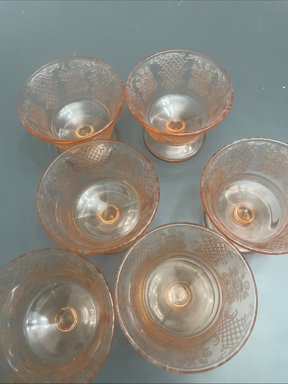Vtg Pink Depression Glass Sherbet Cups Normandie Bouquet Lattice Set of 6 - Picture 5 of 8